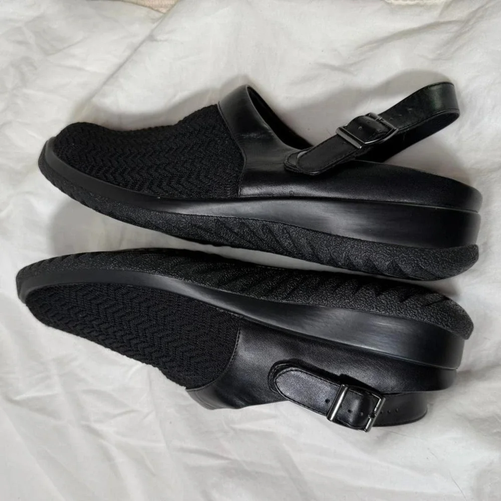 Drew Savannah Black Slingback‎ Clogs Shoes Size 12WW